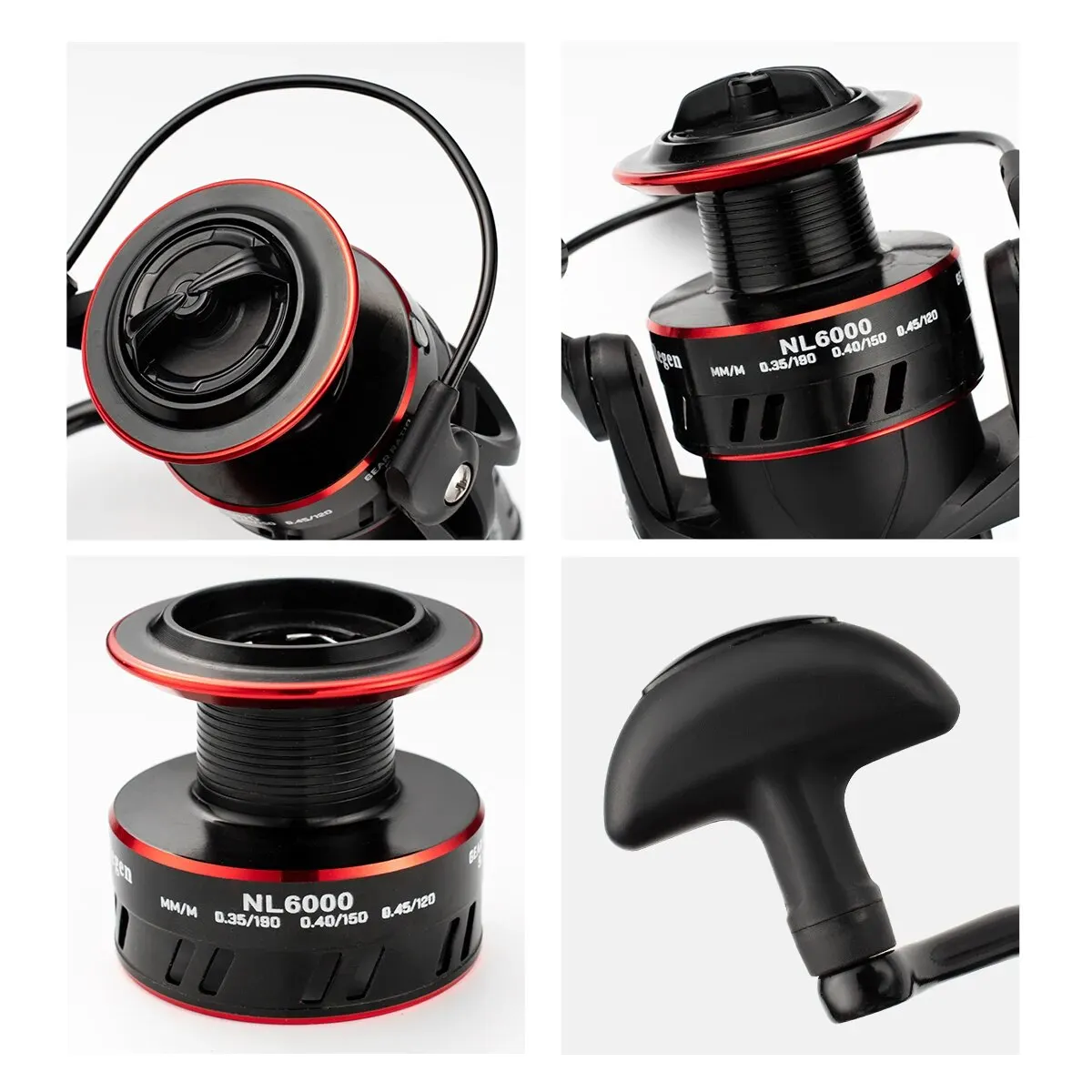 Carrete de pesca giratorio para agua dulce y salada, accesorio de fundición suave de doble freno para carpa, tamaño 5000, 6000 - imagen 5