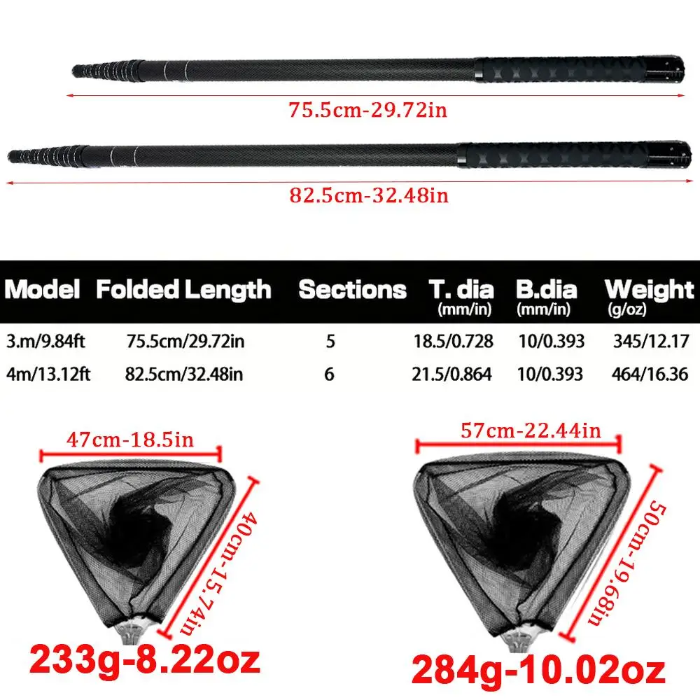 Red de pesca telescópica de gran tamaño 3M4M, localizador de Metal, red de aterrizaje de fibra de carbono, herramienta de pesca ligera y duradera, captura de seguridad - imagen 5
