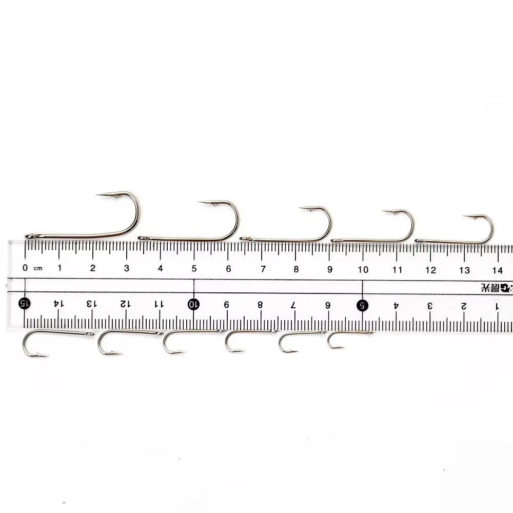 NGB 100PCS Anzuelos de pesca de acero rico en carbono con anillo 10 # -20 #   Accesorios de gancho redondo de mar doblado con púas - imagen 2