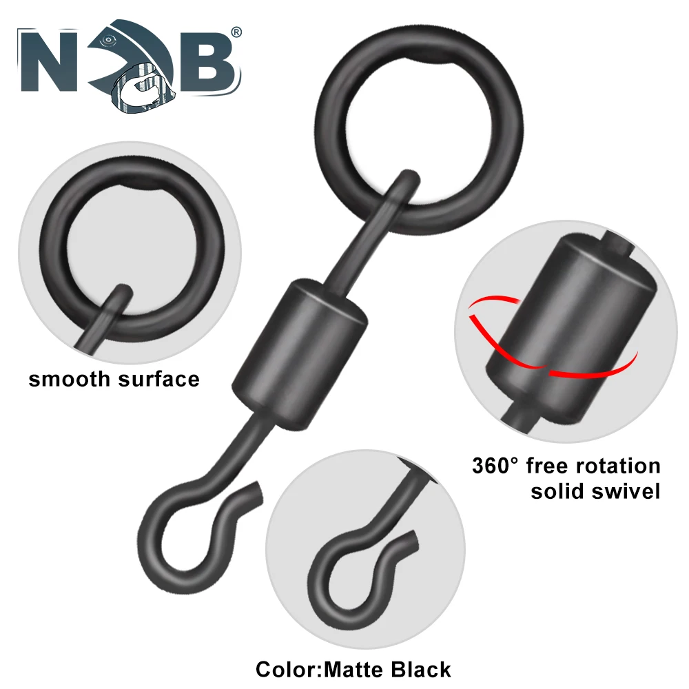 NGB-terminal de pesca de carpa, accesorios de aparejos, 2 estilos, cuerpo largo, cierre giratorio de pesca en forma de Q con anillo sólido, 20-50 Uds.