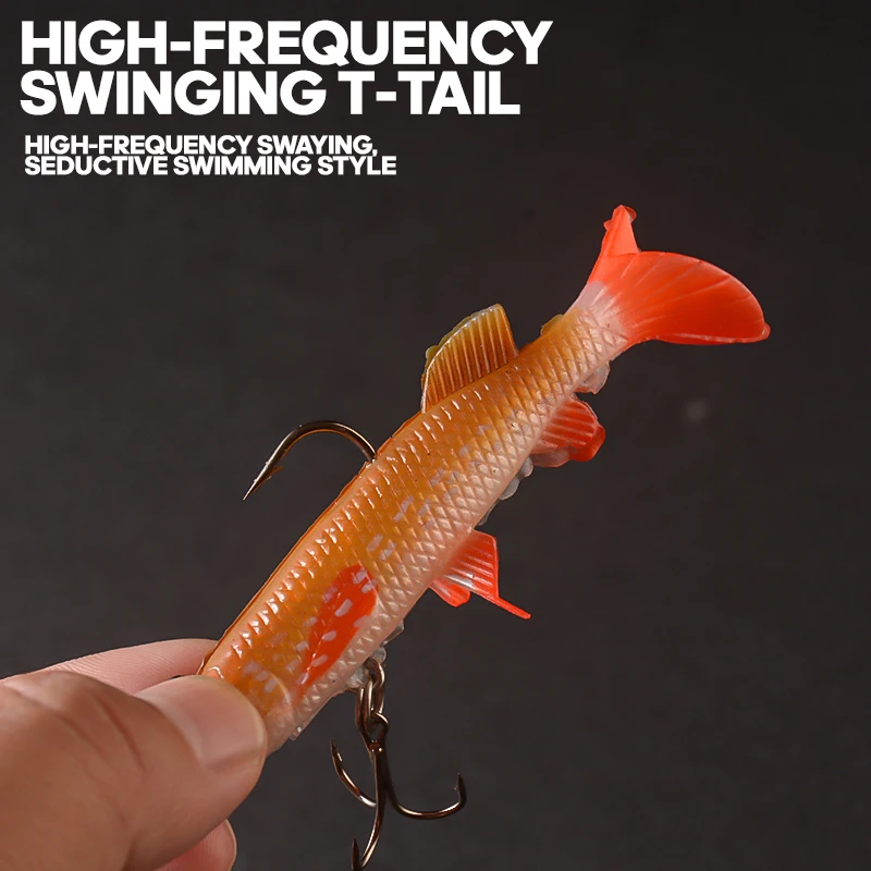 TAIYU-Kit de Señuelos de Pesca blandos, 5 uds., 9cm, 14g, cabeza de plantilla Artificial, señuelo suave de silicona, cebo biónico para pesca de trucha y Lucio con 2 ganchos - imagen 3