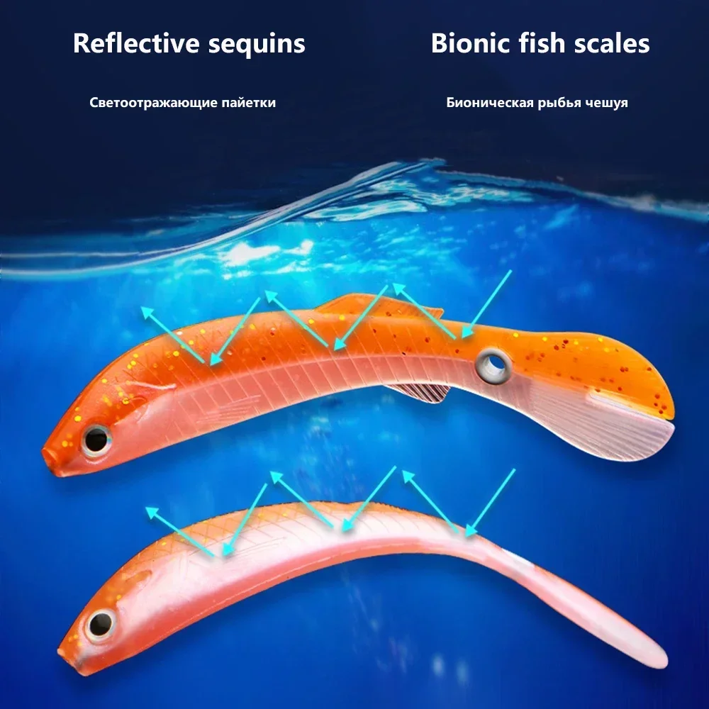 Cebo suave, señuelo de pesca biónico, señuelo simulado de silicona Artificial, cebo móvil de rebote, productos de pesca para aparejos de mar, Lucio, agua dulce - imagen 4