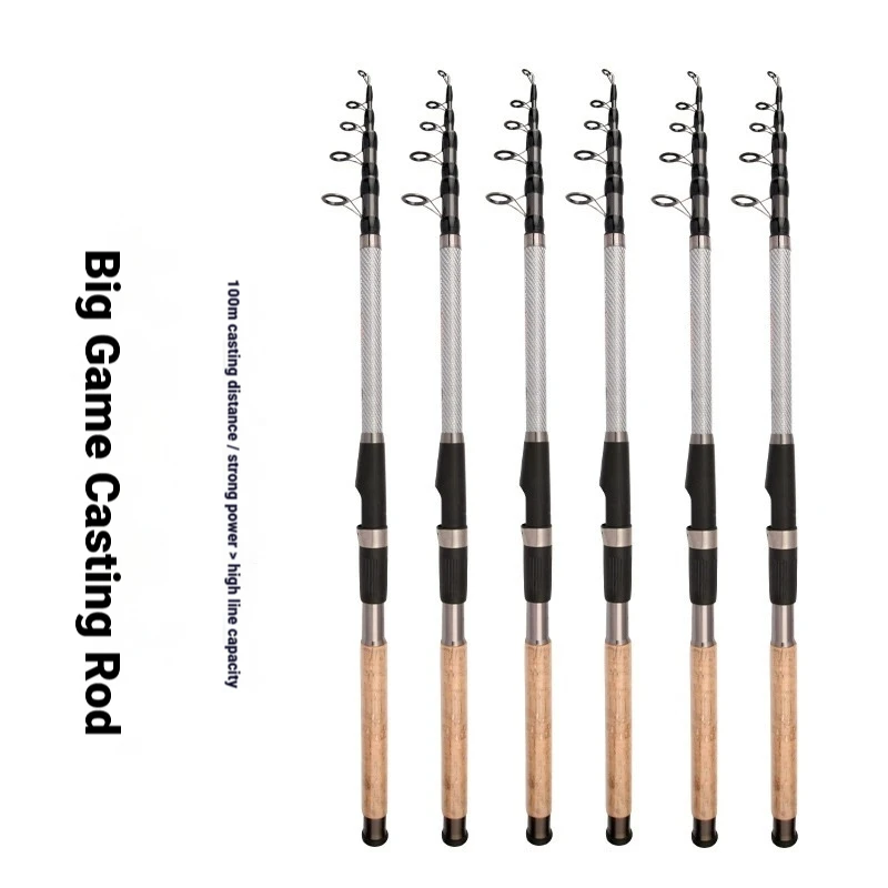 Caña de mar de carbono con mango de madera de imitación, anillo guía triangular de 2,1-3,6 m, caña de pescar de ajuste duro, equipo de pesca - imagen 3