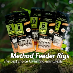 YOTO 10/20 piezas de aparejos alimentadores de método premium: línea trenzada de alta resistencia, ganchos de púas afilados (tamanos 6-14) – Ideal para carpa