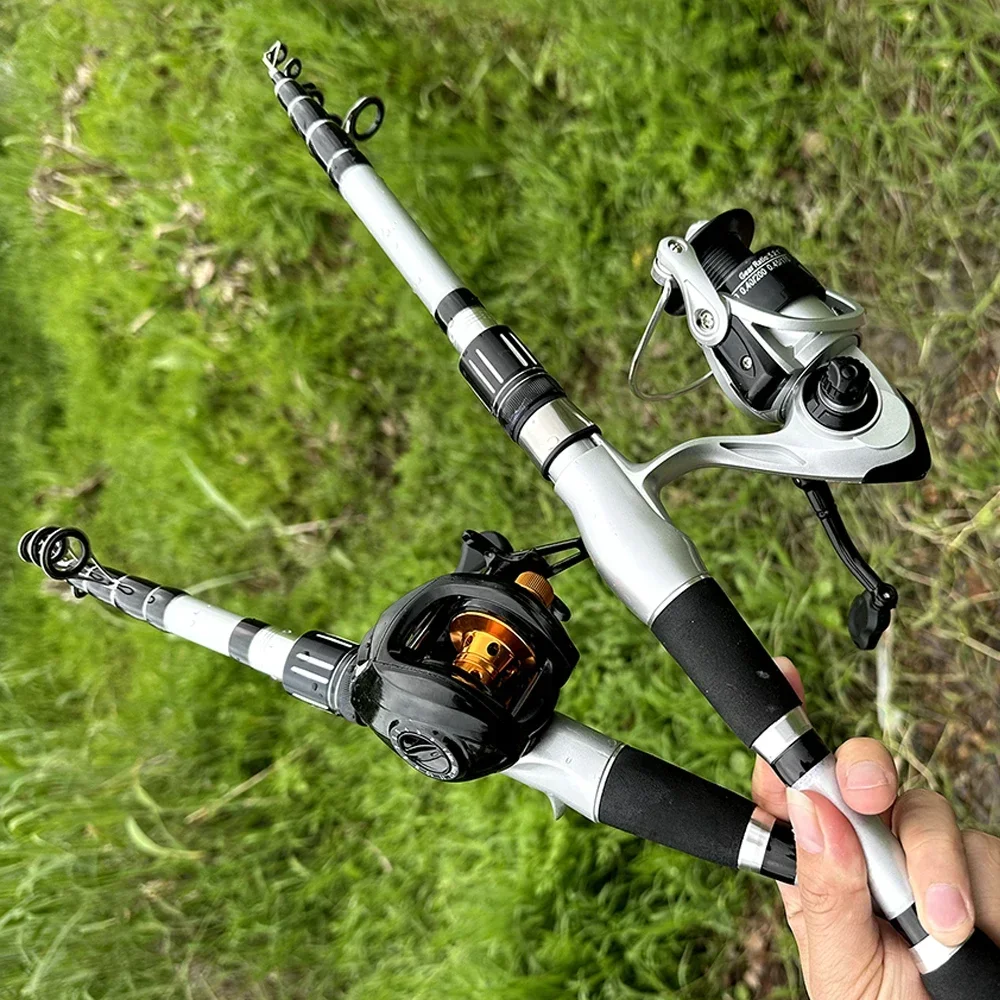 Combo de caña de pescar con señuelo ultraligero portátil, caña telescópica de carbono de 1,5-2,4 m y relación de engranaje 5,2: 1, carrete giratorio, arrastre máximo de 8kg - imagen 5