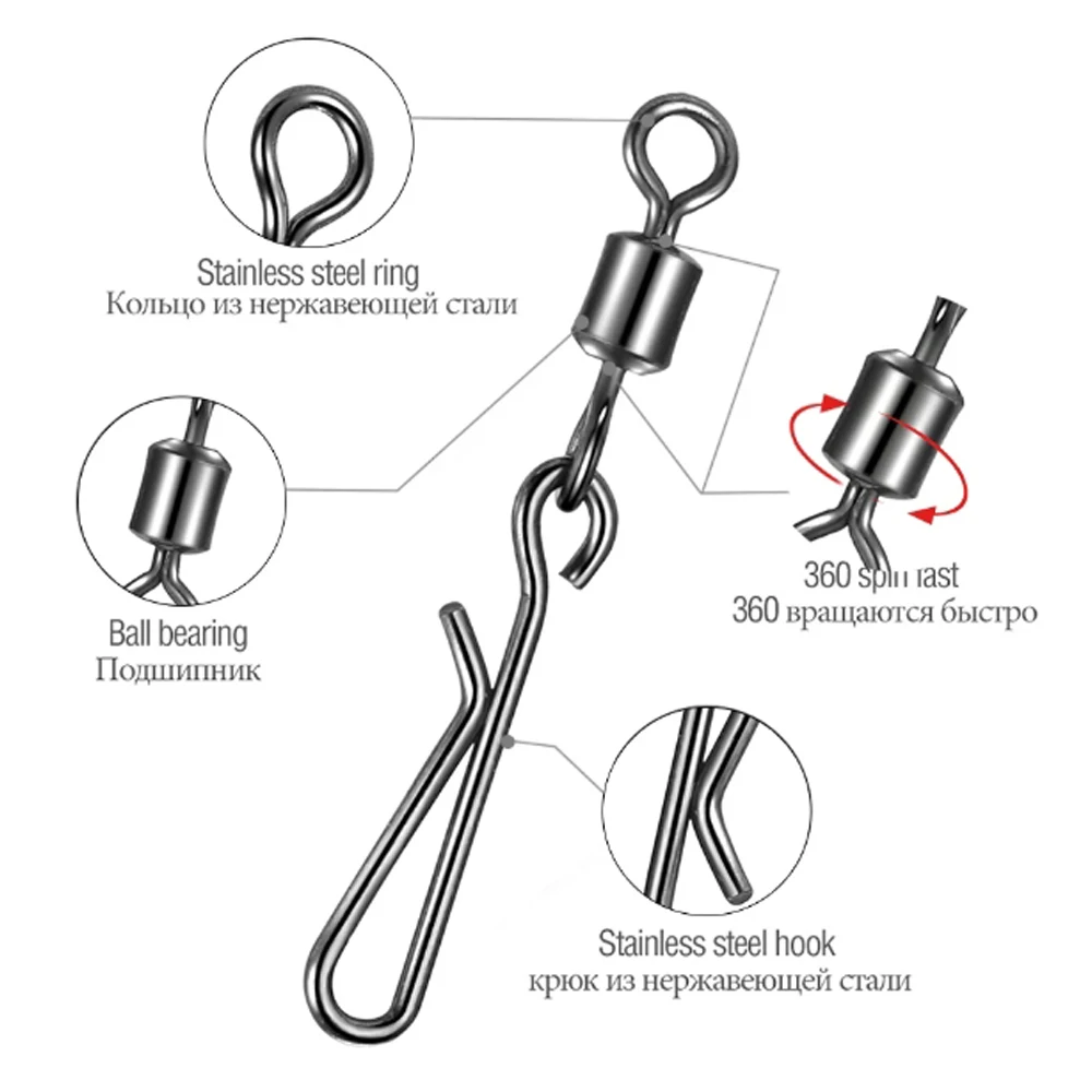 Aparejos de pesca giratorios de 20 piezas con broche colgante, anzuelos de pesca, línea de señuelo, Conector de pesca de cebo, anillos sólidos de carpa - imagen 2
