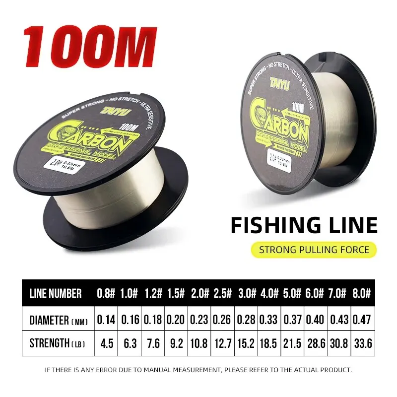 TAIYU-línea de pesca de carbono estándar de 100M, hilo líder de fibra de carbono, 4LB-33LB, 0,14mm-0,47mm, para carpa - imagen 2