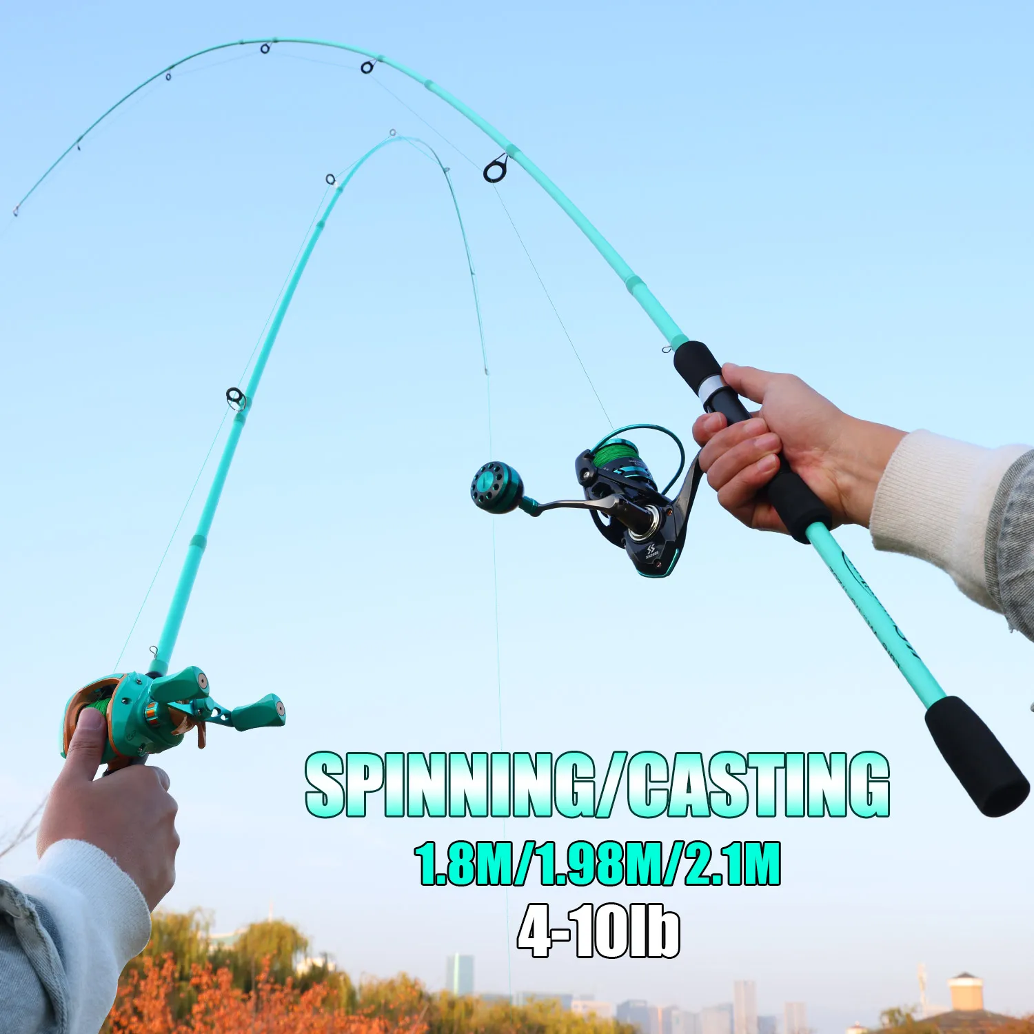 Sougayilang-cañas de pescar de fundición, 4 secciones, caña giratoria, arrastre máximo 8kg, mango EVA para aparejos de pesca de trucha y lubina, 1,98 m, 2,1 m - imagen 2