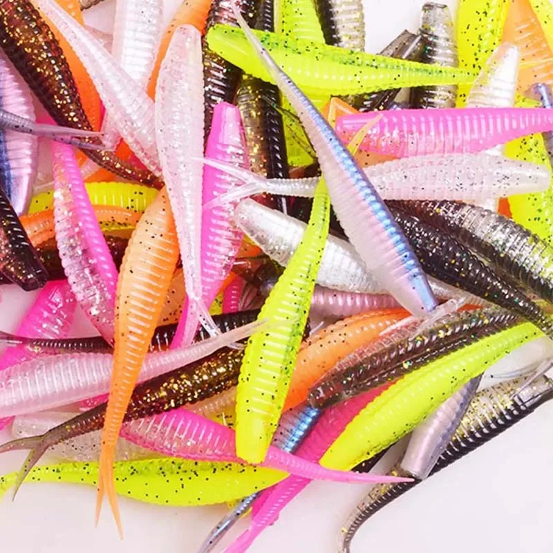 Señuelo suave de silicona para gusano de Forktail, 10 Uds., 7cm, 1,8g, Jig Wobblers, cebo Artificial de PVC de colores dobles para aparejos de pesca de Lucio - imagen 2
