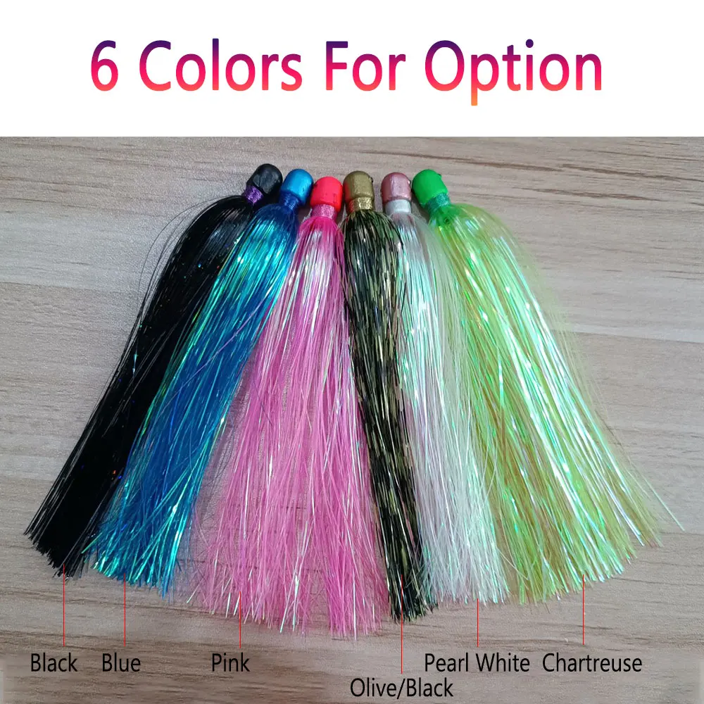Bimoo Mylar Flash Teaser Tail Jig Head señuelo de pesca, cebo hueco Jig Head Flasher, falda para agua salada, accesorios de pesca - imagen 5