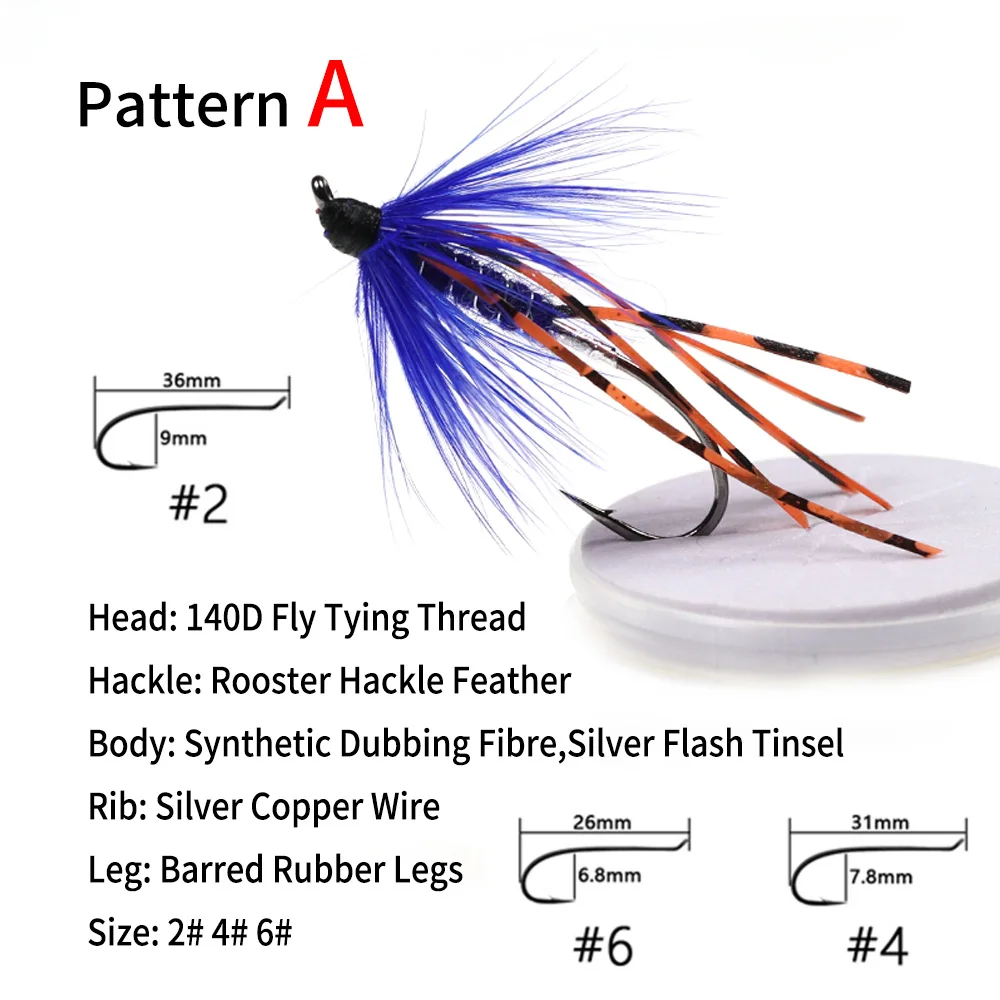 Bimoo 6 piezas # 2 # 4 # 6 trenzas de carga volar serpentinas clásicas salmón Steelhead señuelo de pesca cebo azul rojo oscuro gris - imagen 3