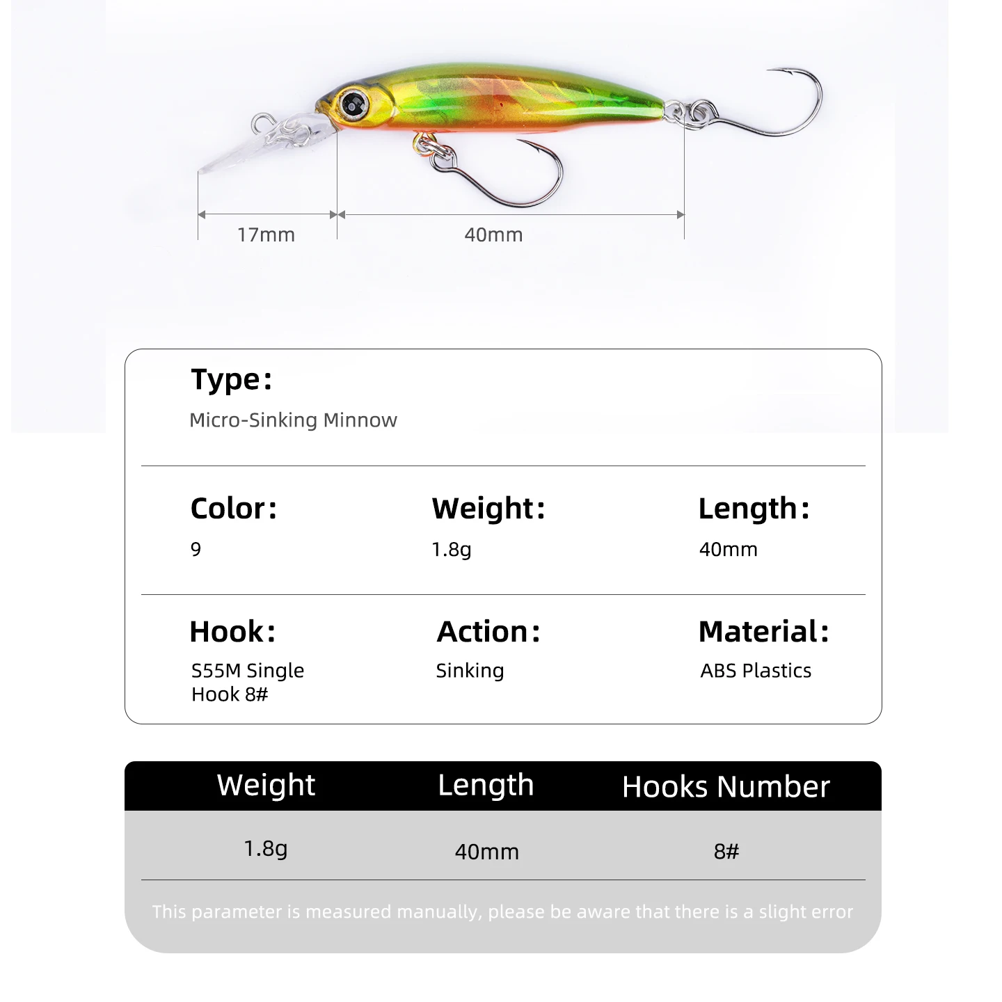 OUTKIT-Mini Señuelo Hundido Trucha – Placa Larga 1,8g 40mm - imagen 2