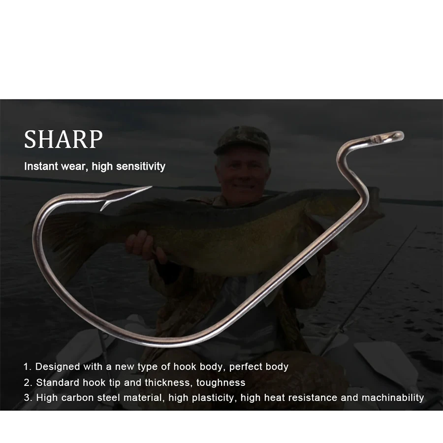 FISH KING-anzuelo de manivela de alta resistencia, anzuelo de púas, pesca de acero al carbono para señuelo de pesca suave, anzuelos de manivela de vientre ancho - imagen 4