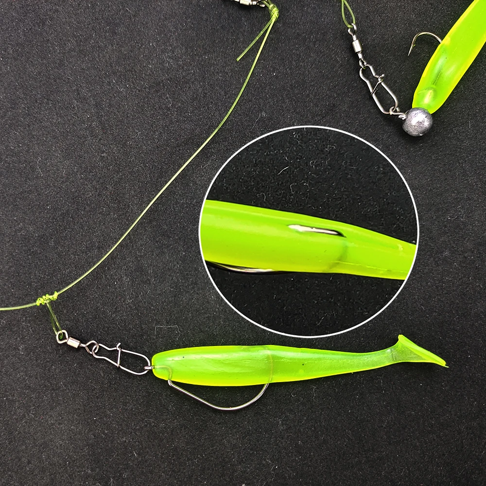 ZURYP-Juego de 5 señuelos blandos para Pesca, cabeza de plantilla, cola de horquilla, Wobbler de silicona, aparejos de lubina, Swim Cast Bait - imagen 5