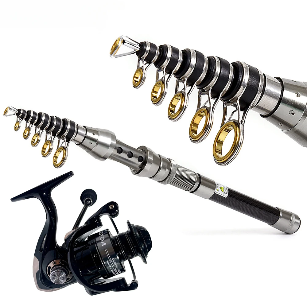 Ghotda-caña de pescar telescópica de 1,5-2,4 m, Kit de carretes de pesca, carrete de caña de pescar giratorio portátil de viaje con gancho de línea, Combo completo - imagen 3