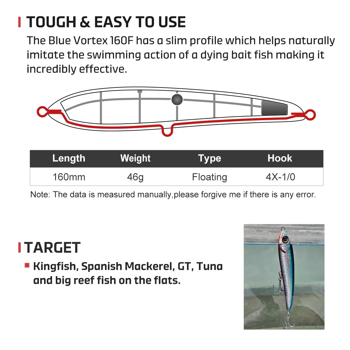 NOEBY Blue Vortex Stickbait 160mm 46g lápiz flotante acción rodante cebo duro Artificial agua salada atún GT señuelo de pesca - imagen 2