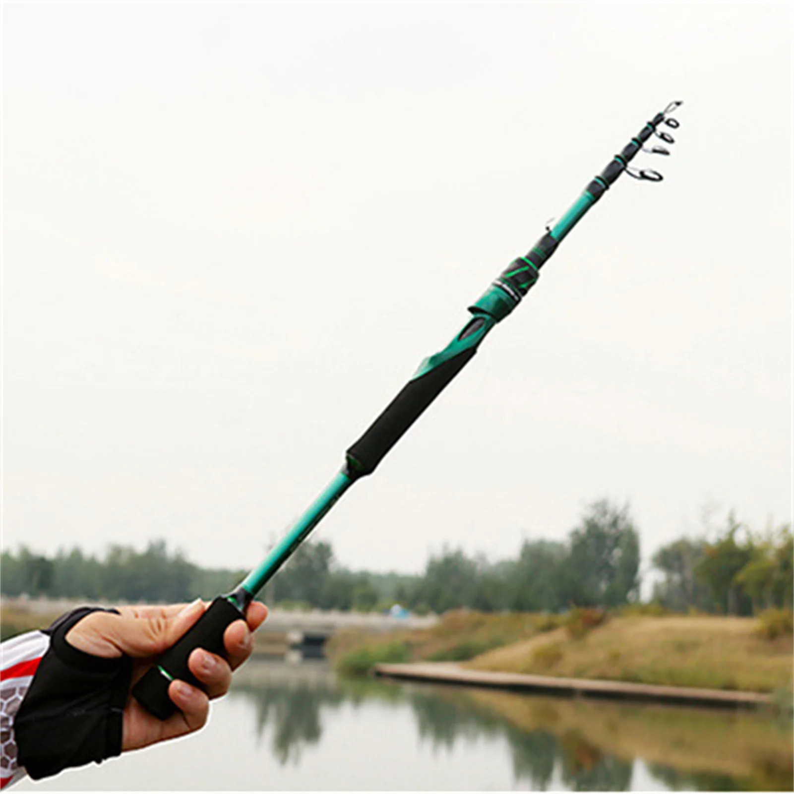 Caña de pescar telescópica de 1,8/2,1 m, caña de pescar portátil con mango recto M para uso en agua dulce, caña de mano ultraligera de fibra de carbono