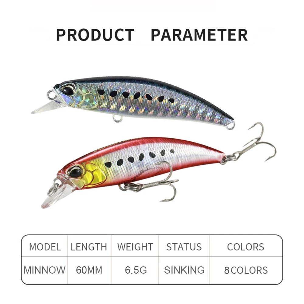 6cm 6,5g señuelo de pesca Minnow Wobbler 60S hundimiento Jerkbait Swimbait cebo duro Artificial pesca en el océano señuelo biónico cebo de lubina - imagen 5