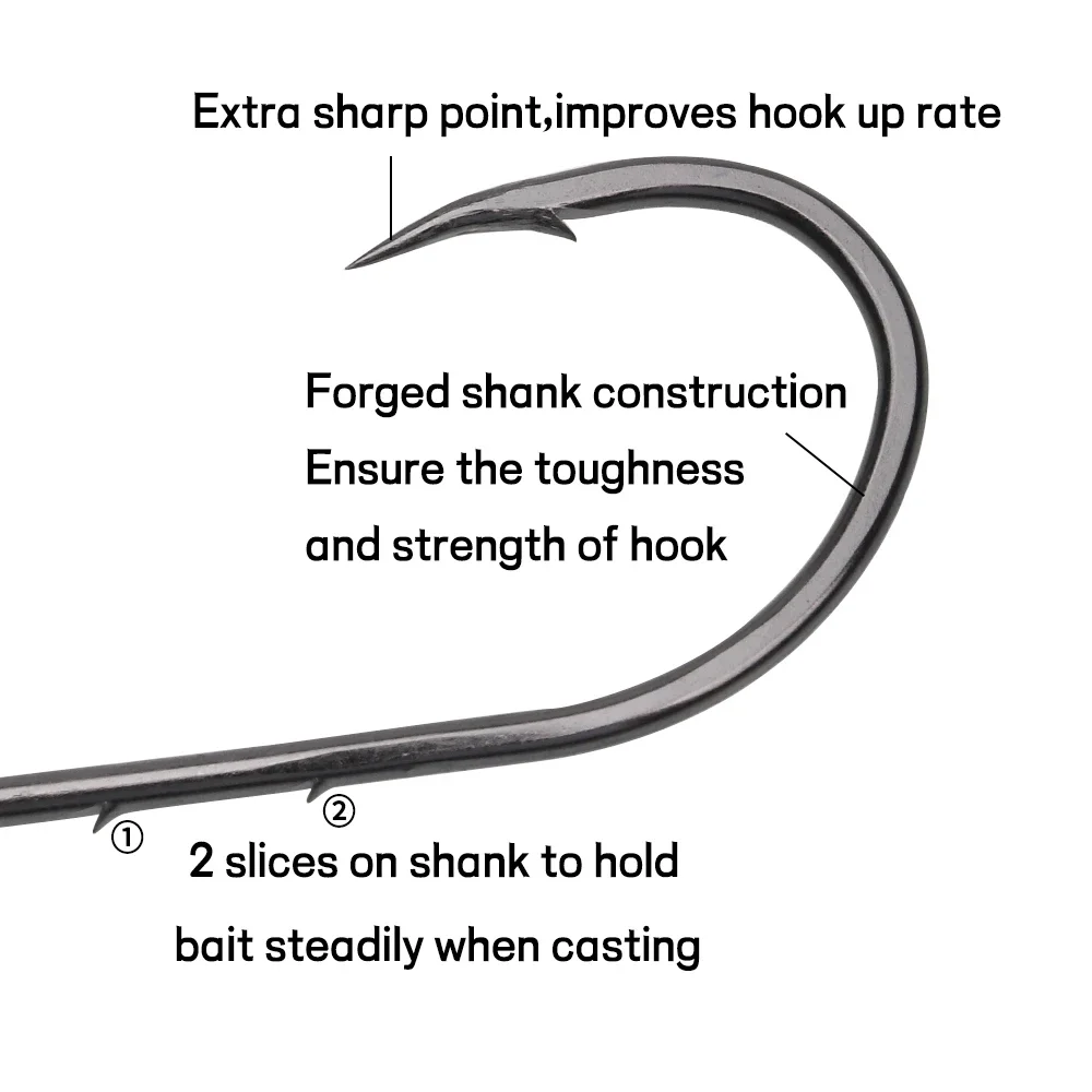 Anzuelo de cebo de acero con alto contenido de carbono, aparejo de pesca de agua salada, Punta Offset de níquel negro, 50 piezas, 12 #-6/0 - imagen 4