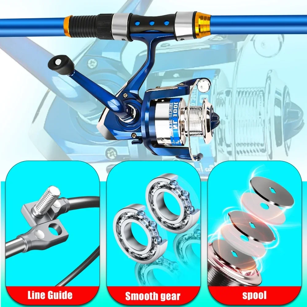 Juego de cañas de pescar telescópicas de fibra de vidrio de 2,1-3,6 M con carrete y accesorios-caña giratoria de viaje compacta para agua dulce y salada - imagen 4