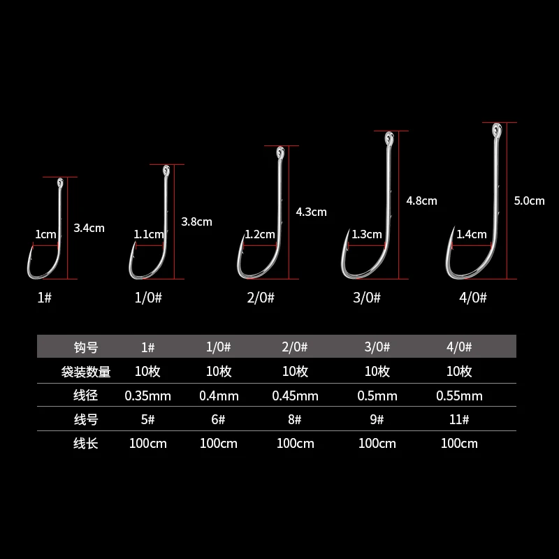 10 piezas 1 #   - 4/0 #   Anzuelo de pesca de acero rico en carbono, aguja fuerte y afilada para lubina, cola de pelo, caballa, aparejos de pesca Sabiki - imagen 2