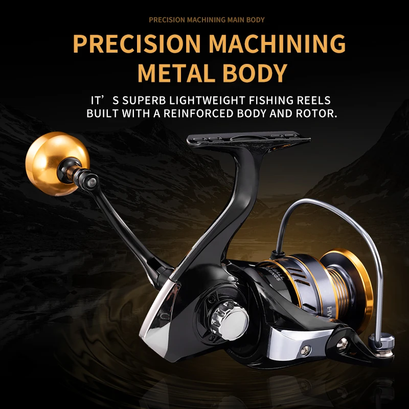 Carrete de pesca Rooblinos HM, carrete totalmente de Metal, arrastre máximo de 8KG, mango de acero inoxidable, carrete giratorio de agua dulce y salada - imagen 4