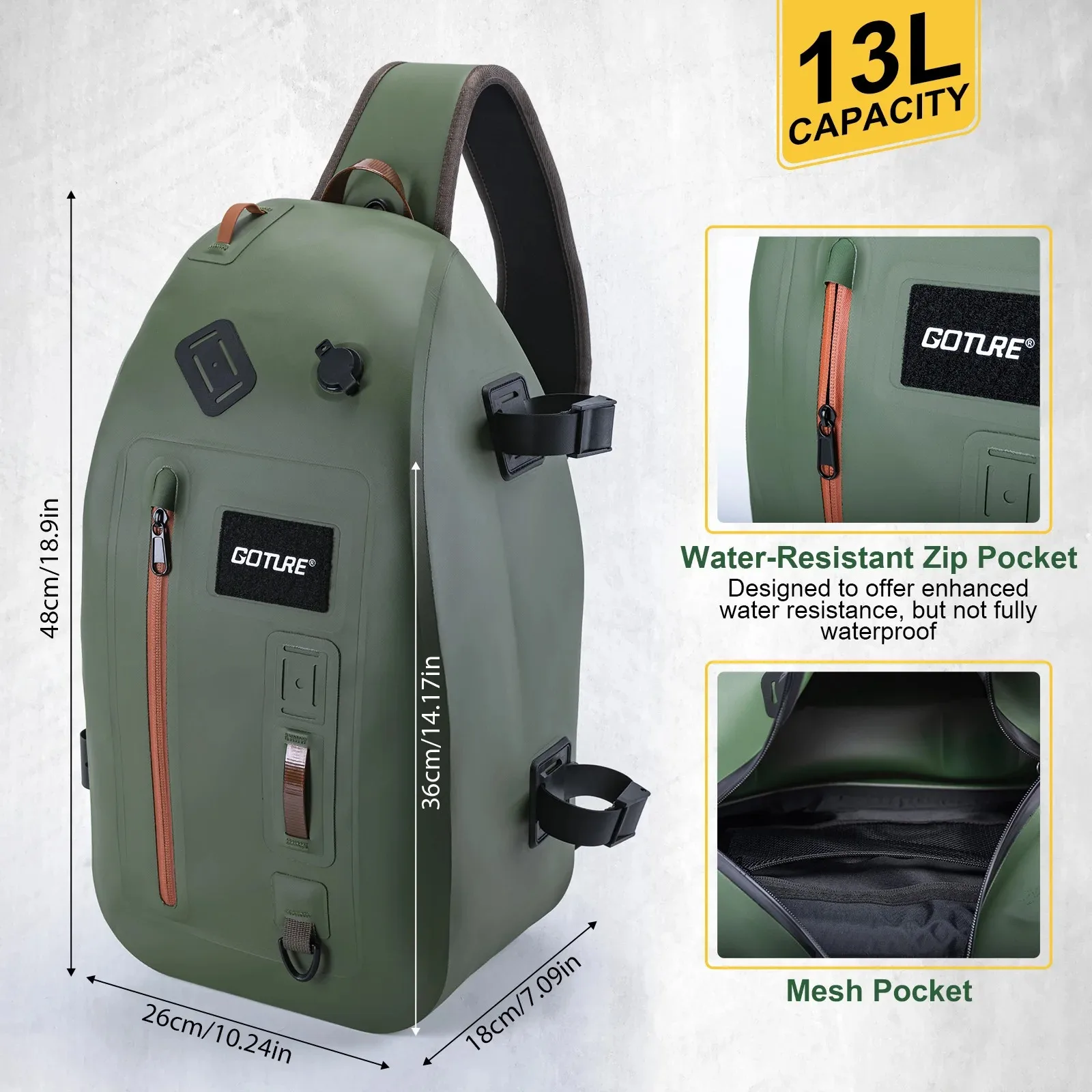 Goture-bolsa de pesca con mosca IPX8, riñonera portátil multifuncional impermeable, bolsa de almacenamiento de herramientas de pesca TUP 840D con soporte para caña - imagen 4