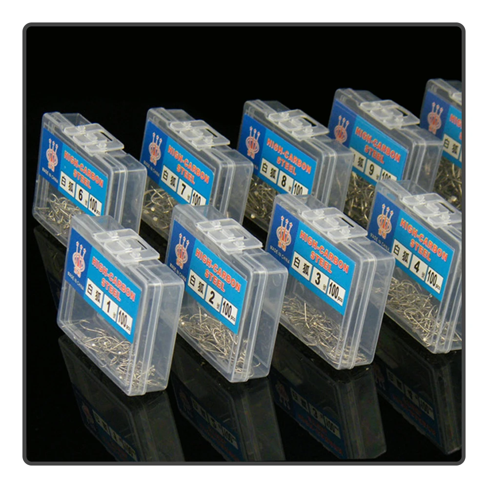 Anzuelo de acero con alto contenido de carbono, accesorio de pesca con púas en forma de cola de zorro blanco y plateado, 100 unids/lote por caja - imagen 2