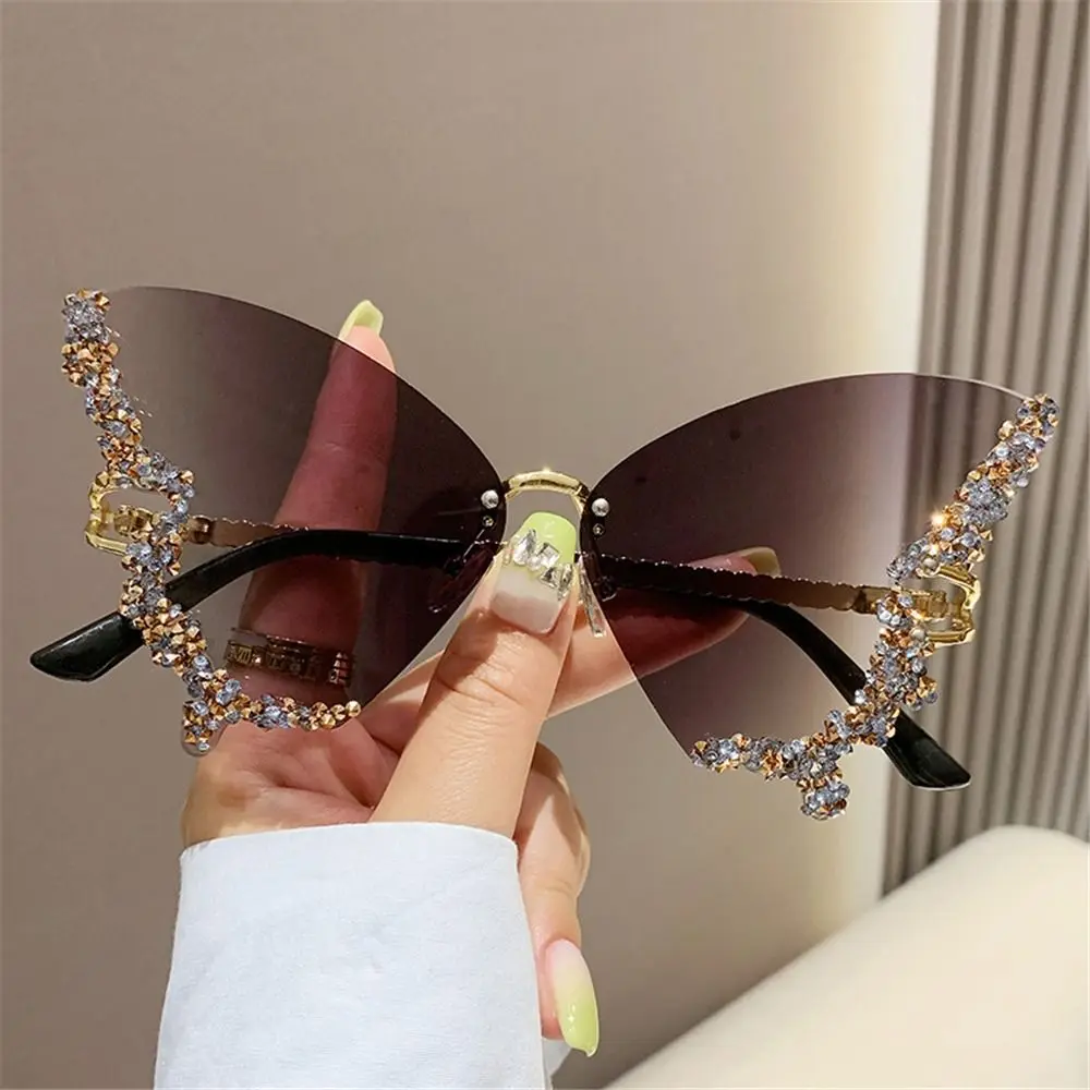 Gafas de sol Vintage con diamantes de imitación para mujer, gafas de sol femeninas de gran tamaño, brillantes, púrpuras, mariposa - imagen 3
