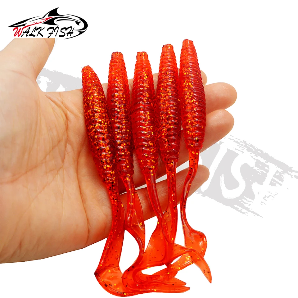 WALK FISH-señuelo de pesca de cola larga, cebo blando de 13cm, 6g, rosca de tornillo, colas de hoz individuales, larva de gusano, señuelos artificiales para lubina, 5 uds. - imagen 4