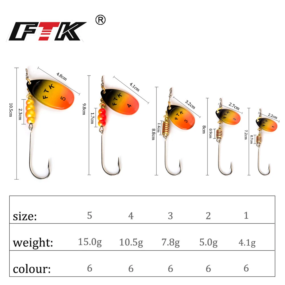 FTK-cuchara giratoria de Metal, cebo de pesca, señuelo de cobre, perca de trucha, Lucio, salmón, aparejo giratorio, 4G-15g - imagen 4