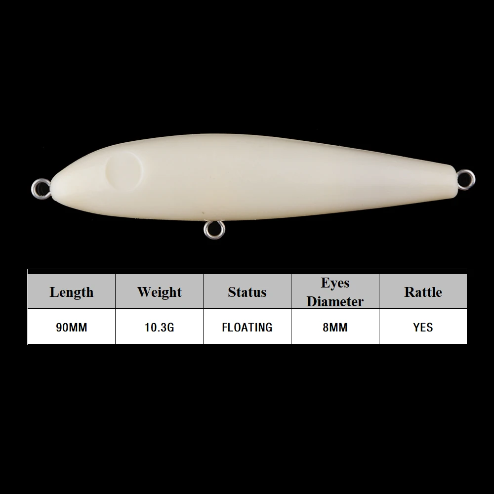 Chan'sHuang 20 piezas cebo en blanco sin pintar 10,3g/90mm sonajero flotante lápiz caminando el perro DIY hecho a mano señuelo de pesca Artificial - imagen 2