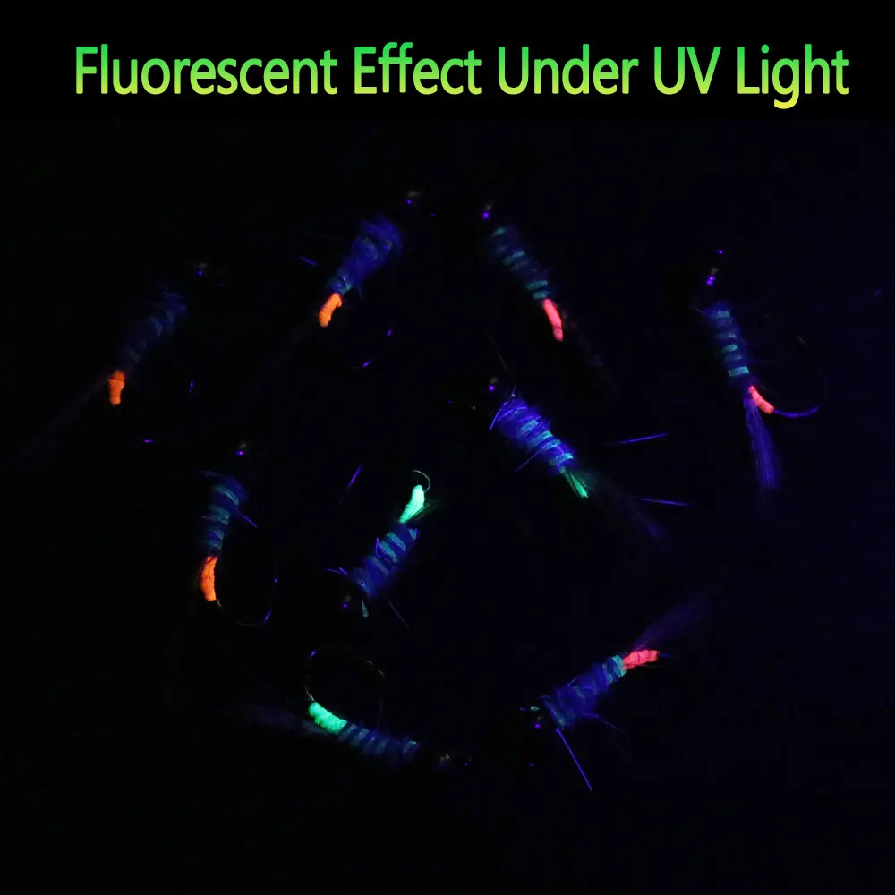 Bimoo 6 piezas # 12 # 14 # 16 fluorescentes de hundimiento rápido sin púas Jig Ninfa Fly Wet Euro Perdigon Ninfas trucha Grayling pesca señuelos con mosca - imagen 5