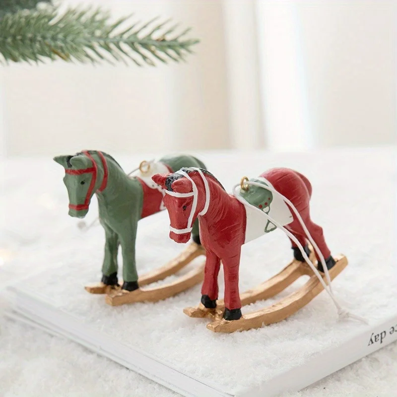 Caballo balancín 3D, colgante pequeño, decoración de árbol de Navidad, adorno colgante, decoración navideña Retro