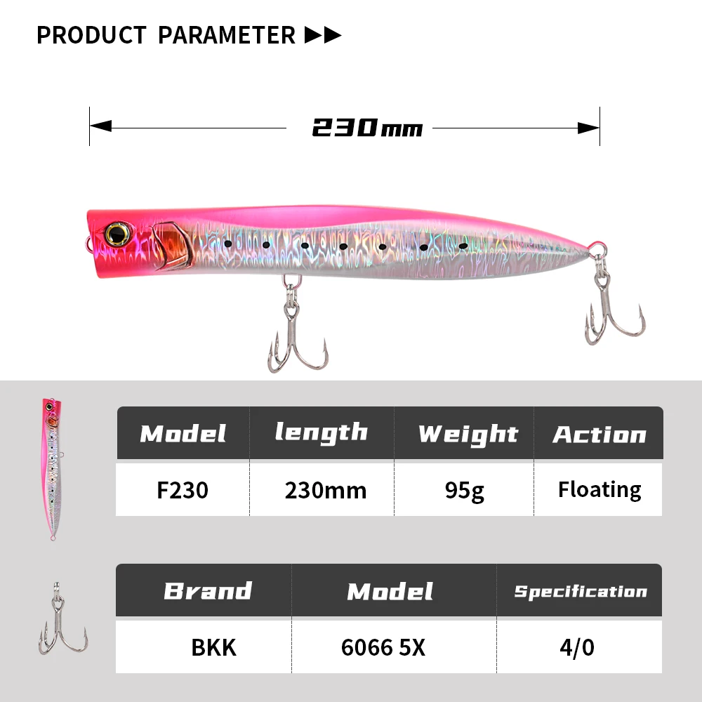 Jigging Pro Popper delgado 230mm – Señuelo topwater para atún y GT - imagen 2