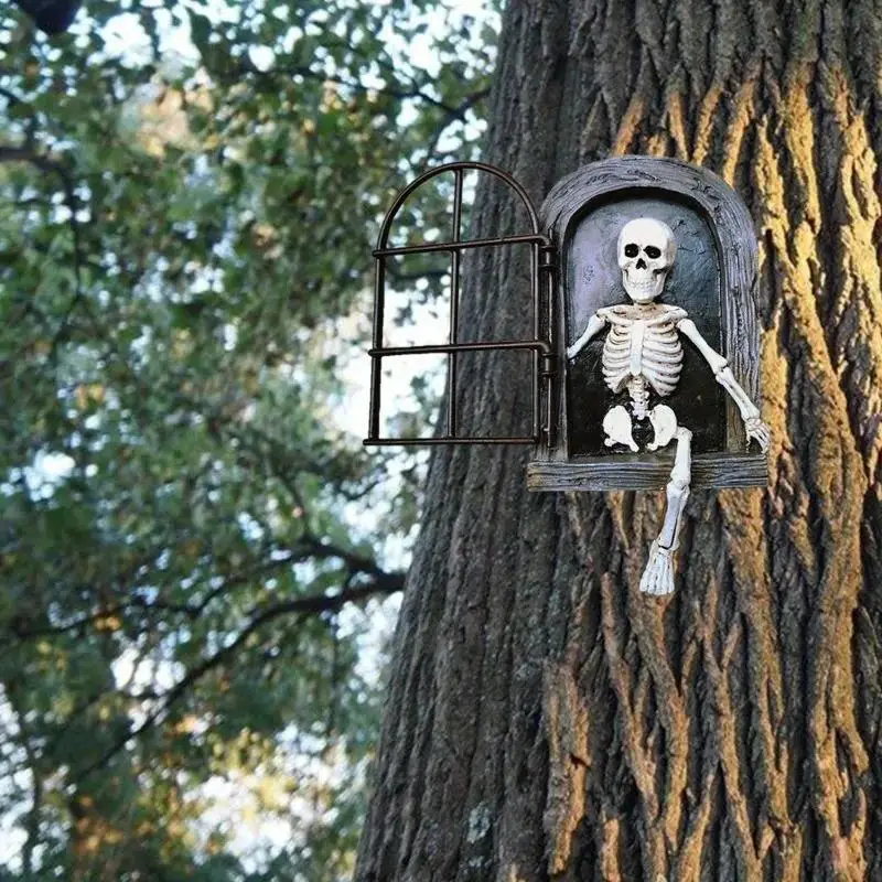 Decoración de jardín de Halloween, apertura de ventana, esqueleto de Terror, escultura para exteriores, colgador de resina, artesanías, accesorios de jardín de hadas para el hogar - imagen 3