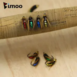 Bimoo # 8 8 Uds cabeza de cuentas de latón Scud Ninfa mosca marrón gallo Hackle insecto gusano hundimiento rápido moscas húmedas trucha Grayling Señuelos de pesca
