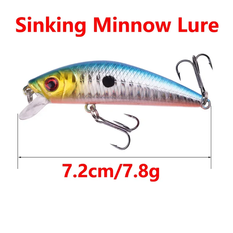 Señuelo de pesca Minnow, 7,2 cm, 7,8g, Wobbler hundido, cebo Artificial duro de plástico con anzuelos para carpa, lubina, aparejos de pesca, 1 ud. - imagen 3