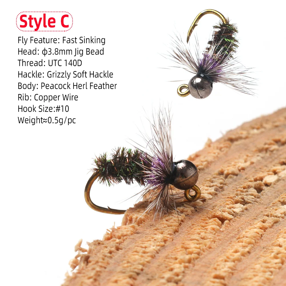 Wifreo Jig Head con pluma Grizzly para ninfa de pesca - imagen 5