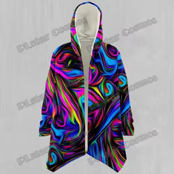 Ondas psicodélicas coloridas 3D completamente estampadas para hombre capa con capucha forrada de Sherpa invierno Unisex Casual gruesa capa cálida DP83