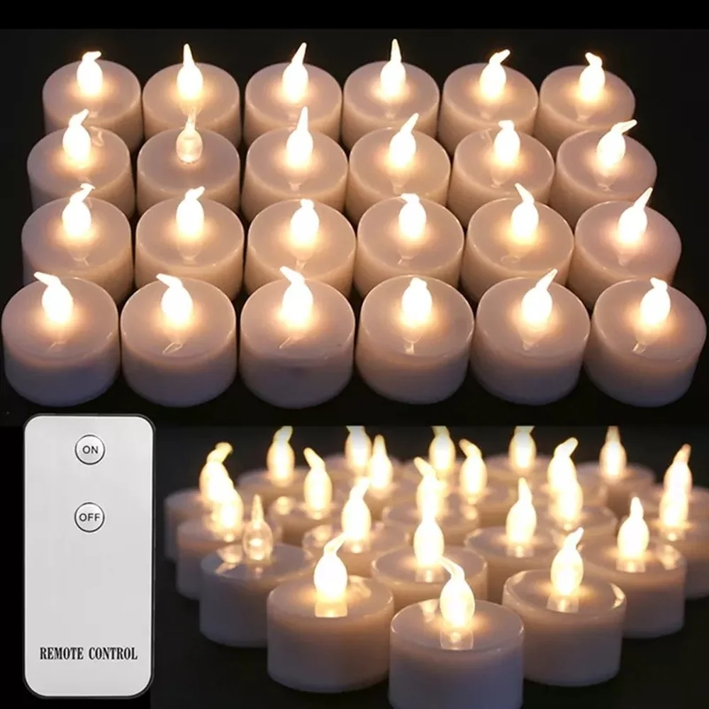 24 Uds. Velas LED parpadeantes, velas sin control remoto/control remoto sin llama con batería para decoraciones navideñas para el hogar y la boda - imagen 2