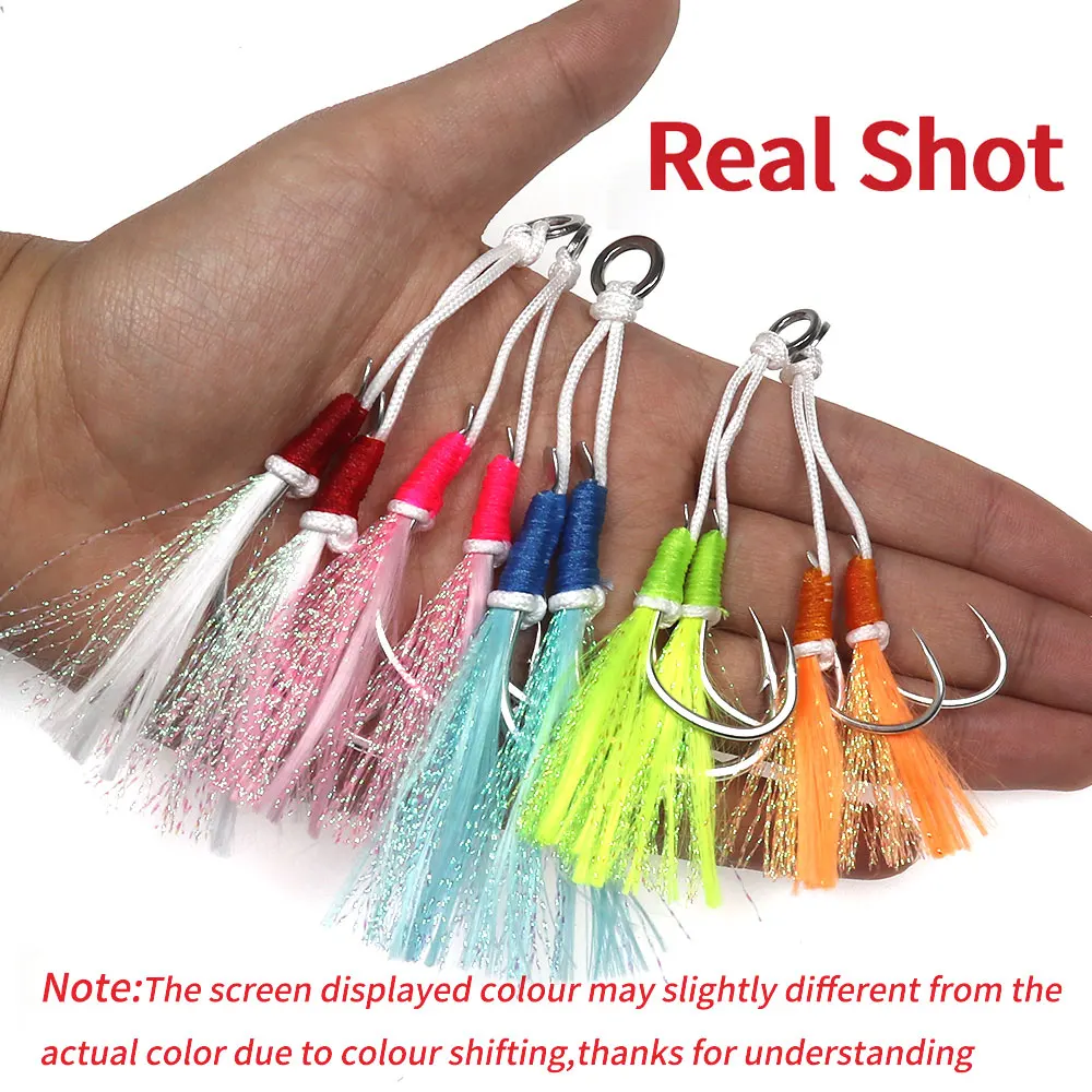 Elllv-anzuelo de Pesca de Mar, 2 bolsas, 1/0 -5/0, pesca lenta, doble gancho, línea de PE, seda brillante, resistente, aparejos de señuelo - imagen 4