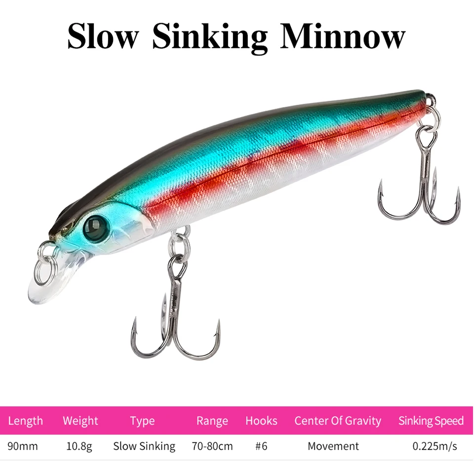 TSURINOYA 90SS pececillo de hundimiento lento 90mm 10,8g DW103 áreas bajas poco profundas señuelo de pesca labio corto Jerkbait cebos de pesca falsos - imagen 2