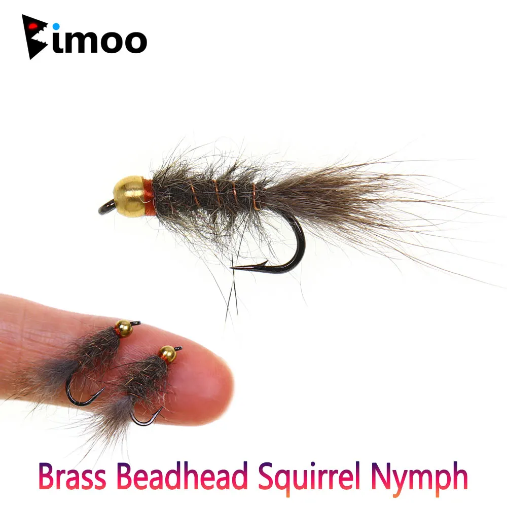 Bimoo 6PCS # 12 # 14 cuentas de latón ardilla ninfa mosca hundimiento rápido alambre de cobre mosca húmeda insecto Artificial cebo trucha mosca Señuelos de pesca
