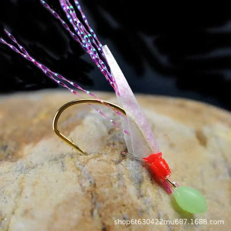 5 anzuelos Sabiki, Señuelos de pesca de agua salada, aparejos de cebo, piel de pescado Real, gancho de cuerda, caballa que brilla en la oscuridad, aparejos Flash Sabiki - imagen 3