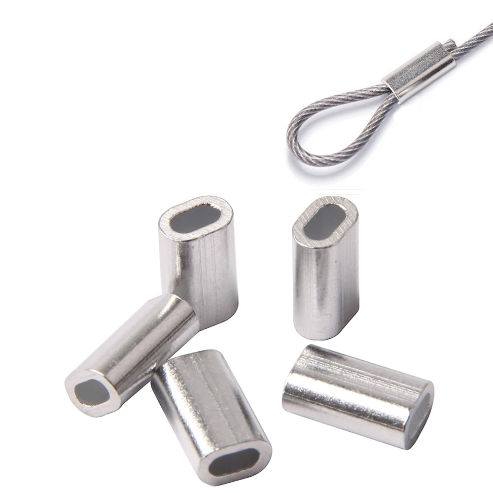 Manguitos de engarce de aluminio, Kit de conectores ovalados de 100 piezas, manguitos de tubo de línea de pesca, herramientas de aparejos de pesca