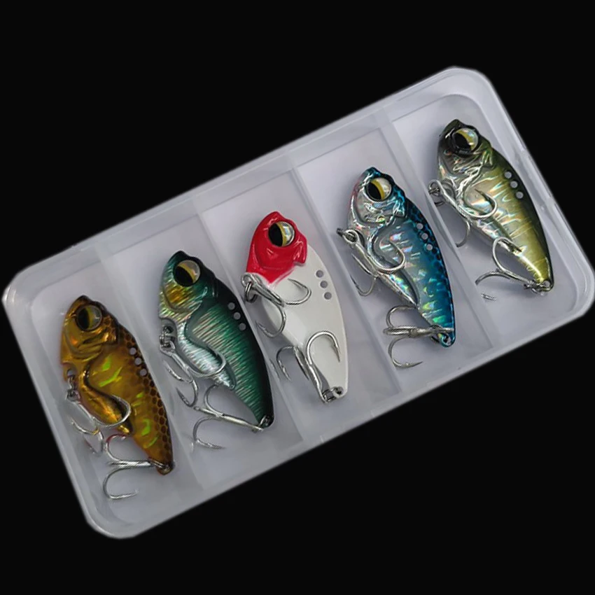 5 unids/caja de Metal sin labios Crankbait hoja VIB 5g 9g 12g cigarra Wobblers juego de cebos de hundimiento para lubina Pike perca Señuelos de Pesca