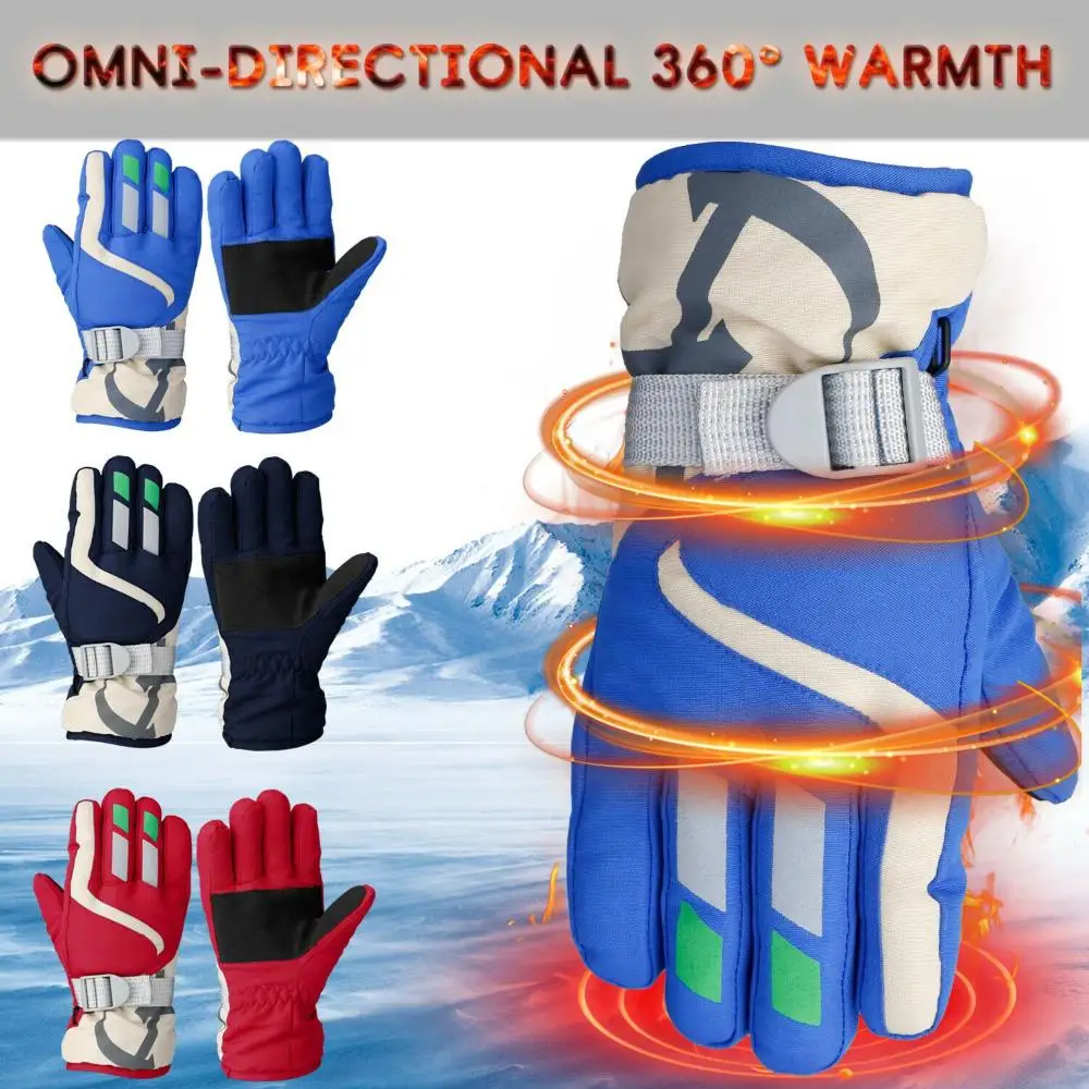 Guantes de esquí para niños, manoplas gruesas, cálidas, antideslizantes, para nieve, Snowboard, resistentes al viento, impermeables, de manga larga - imagen 3