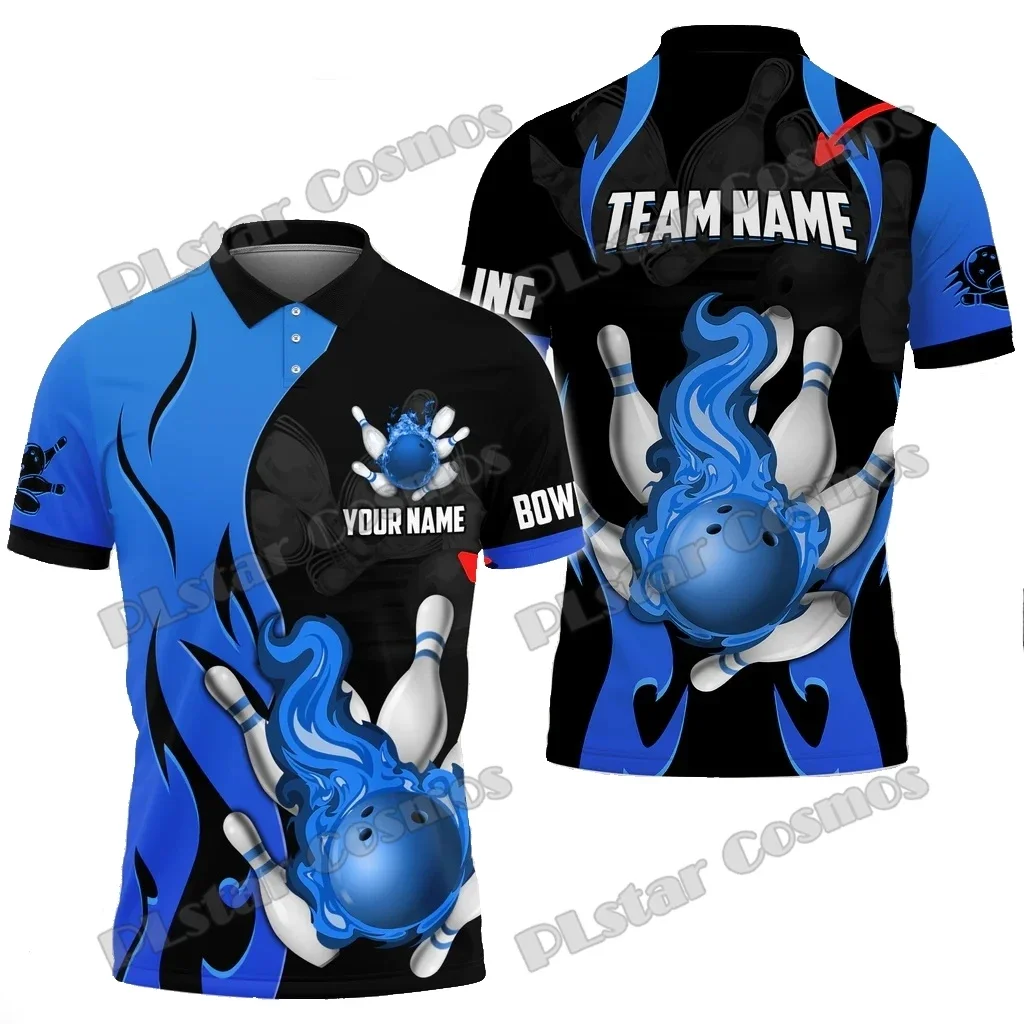 Bowlen en pinnen Magic Fire Veelkleurig Aangepaste naam 3D-geprinte herenpoloshirts Zomer Casual Unisex Premium poloshirt PLP73 - imagen 4