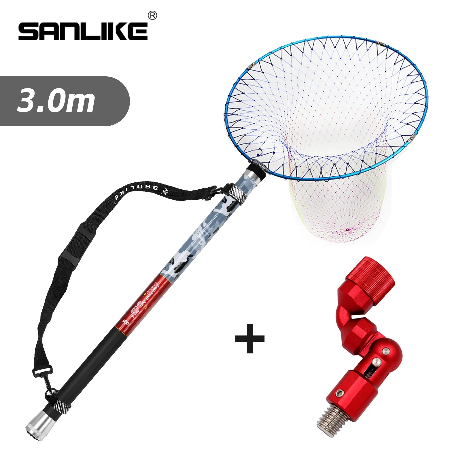 SANLIKE 3m Portable Fishing Landing Net Telescopic Carbon Fiber Handle Foldable Net Aluminum Joint With Adapter Fishing Tackle